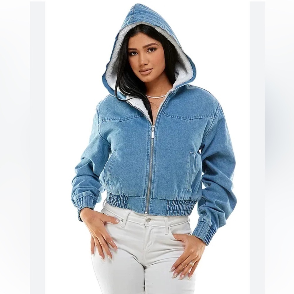 Ci Sono Denim Collection Zip Up Sherpa Lined Hooded Jacket